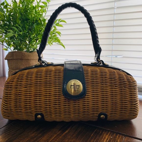 Monsac Handbags - Monsac Rattan basket brown & black handbag